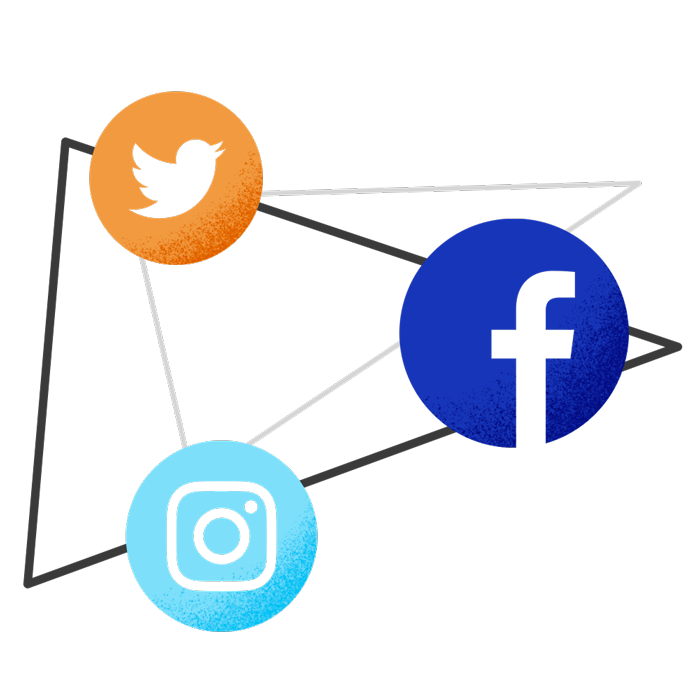 Graphic with Twitter, Instagram and Facebook logos