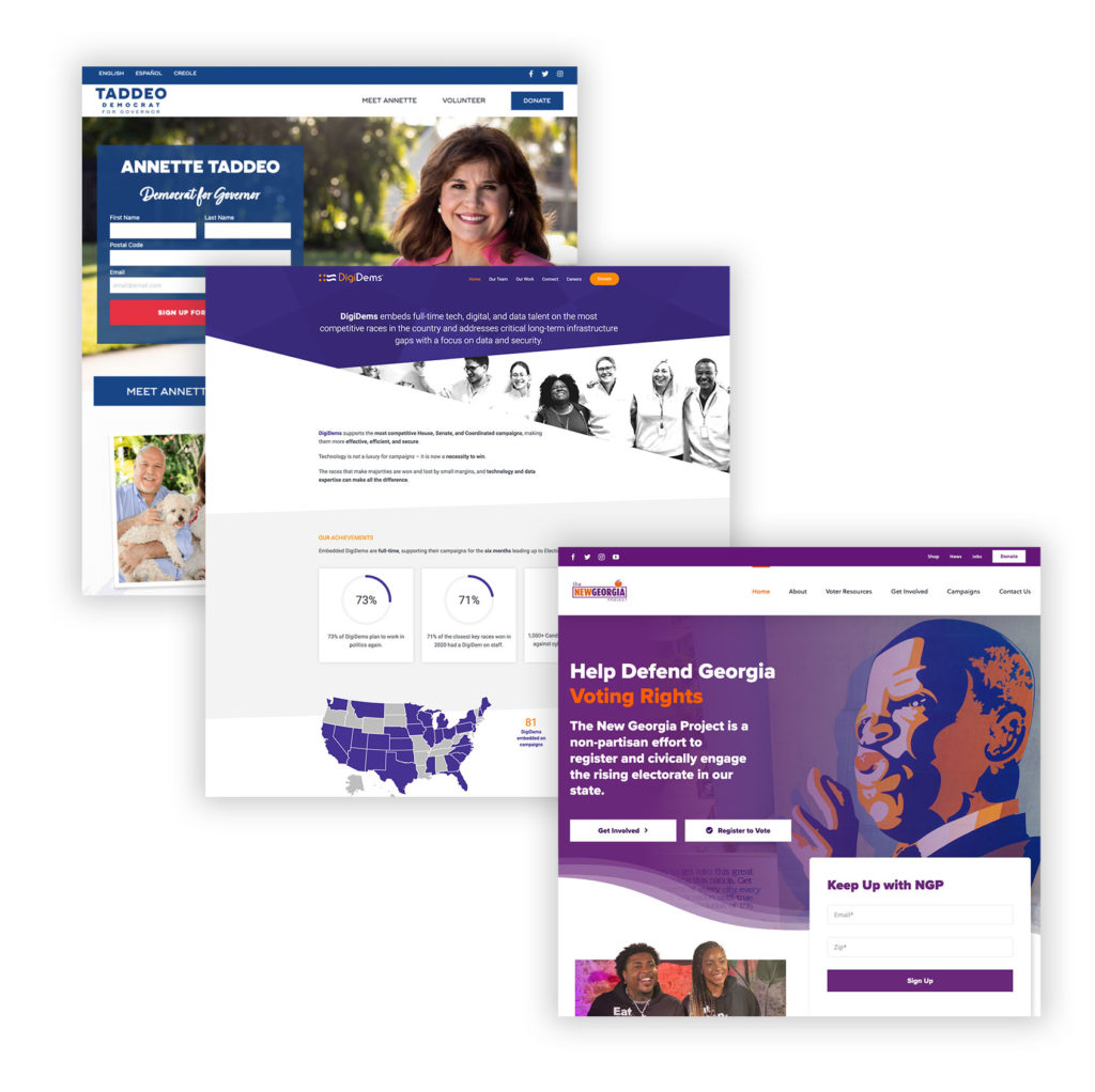 Graphic of Website designs including Annette Taddeo, DigiDems and The New Georgia Project